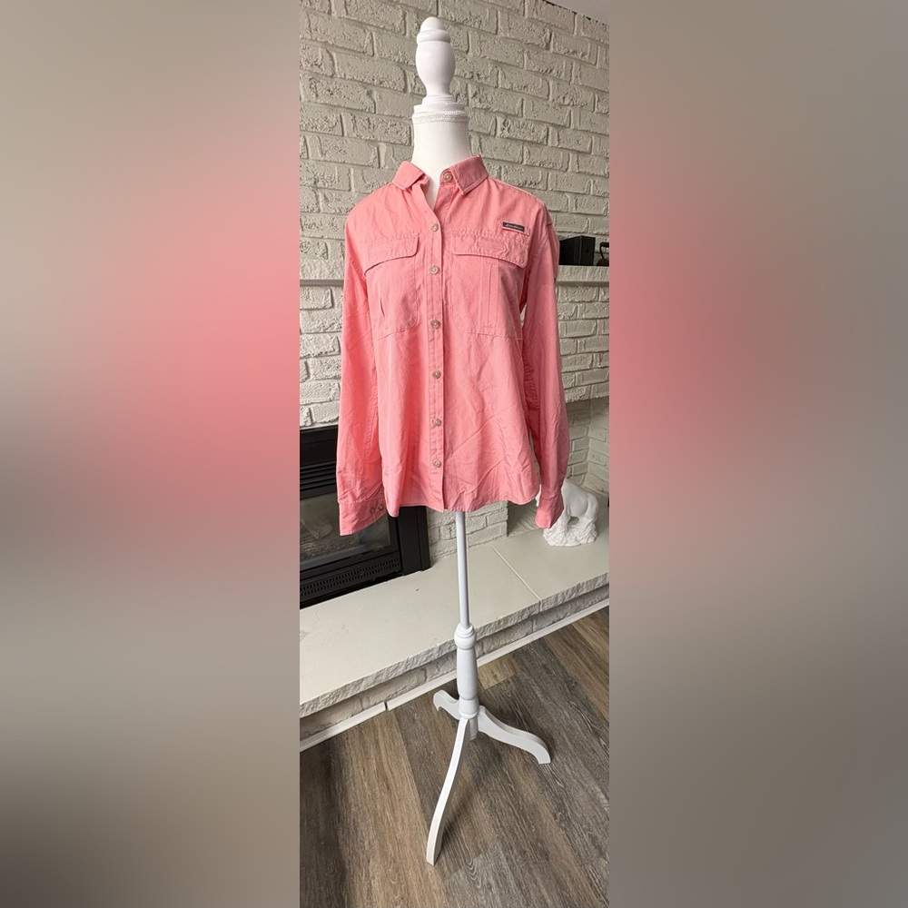Eddie Bauer Pink Plaid Roll Tab Button Down Shirt L